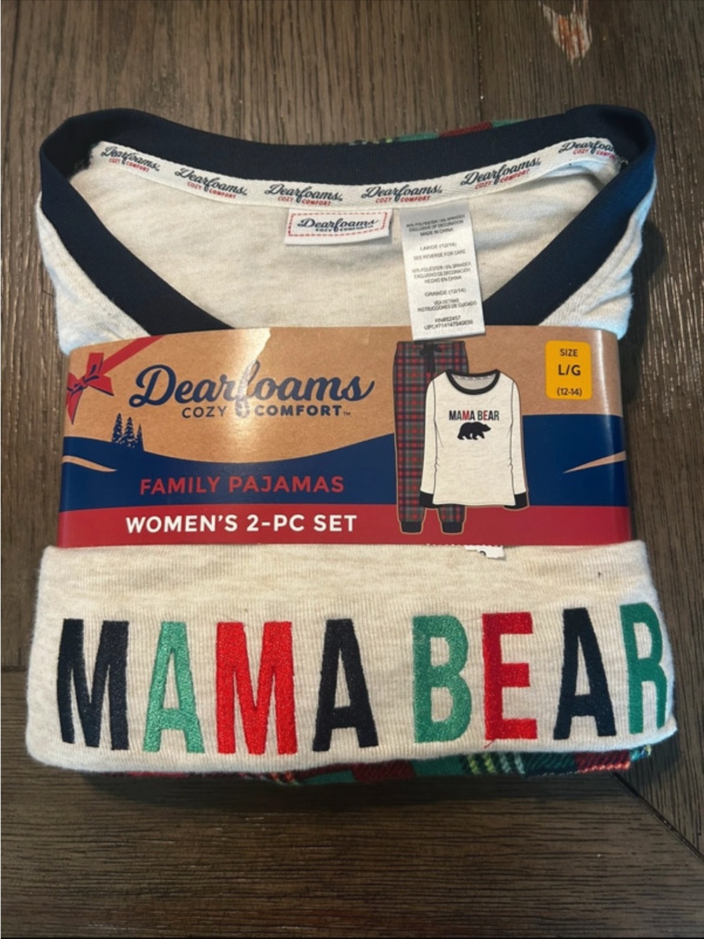 Dearfoams "Mama Bear" Women's 2-PC Pajama Set - Cream with Multi Lettering